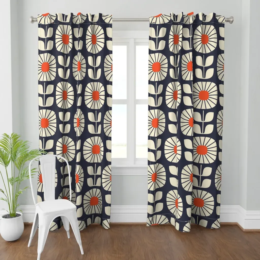 Scandinavian Daisy Burst Curtain Panel - Off-White product