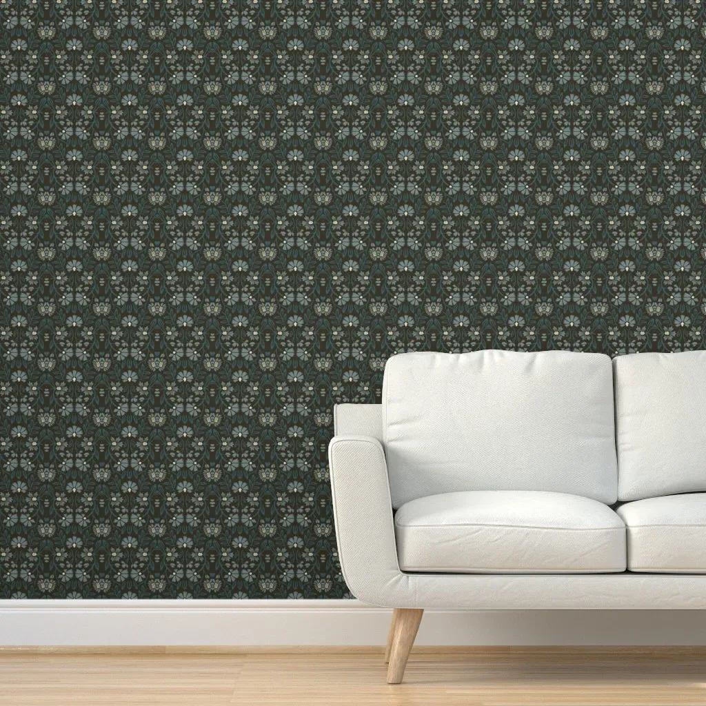 Scandinavian Floral Damask Peel and Stick Wallpaper - Teal product