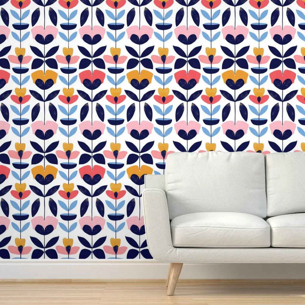 Scandinavian Floral Peel and Stick Wallpaper - Navy product