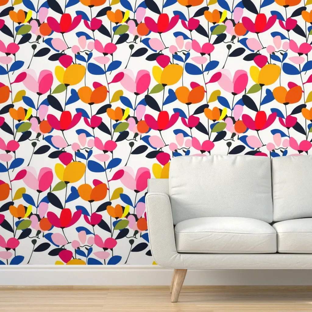 Scandinavian Floral Peel and Stick Wallpaper - Red, White product