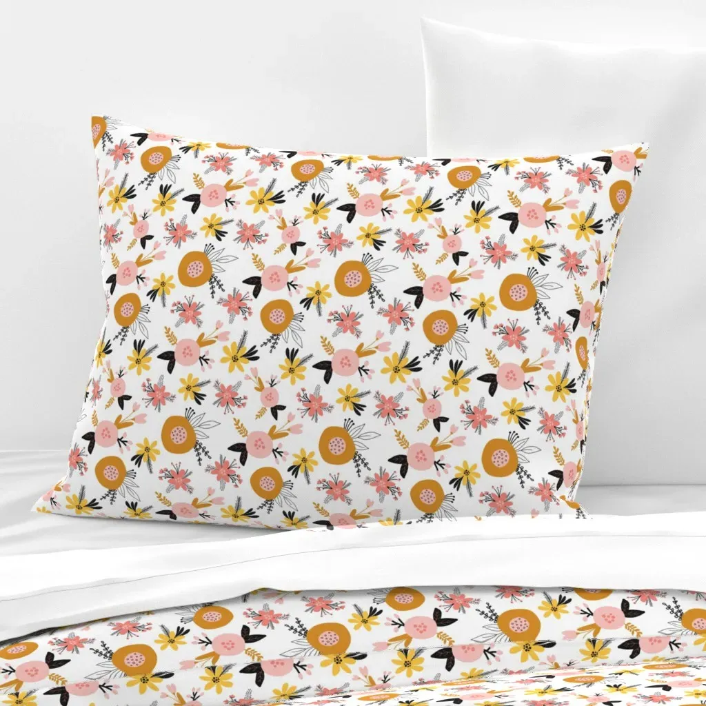 Scandinavian Florals Standard Knife Edge Cushion Cover - Mustard Yellow, Cotton Sateen product