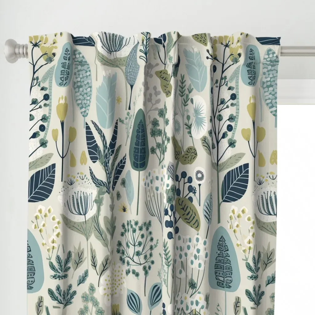 Scandinavian Flowers Curtain Panel - Teal alternate view