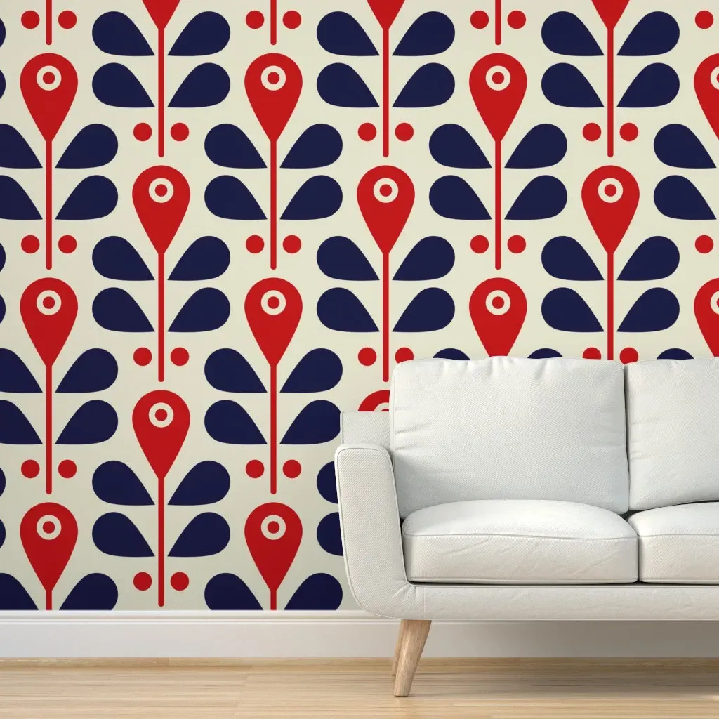 Scandinavian Flowers Large Peel and Stick Wallpaper - Red product