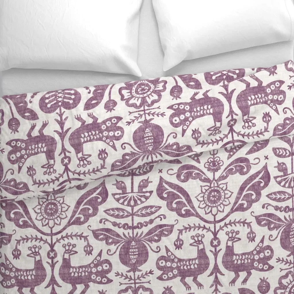 Scandinavian Folk Art Garden Duvet Cover - Purple alternate view