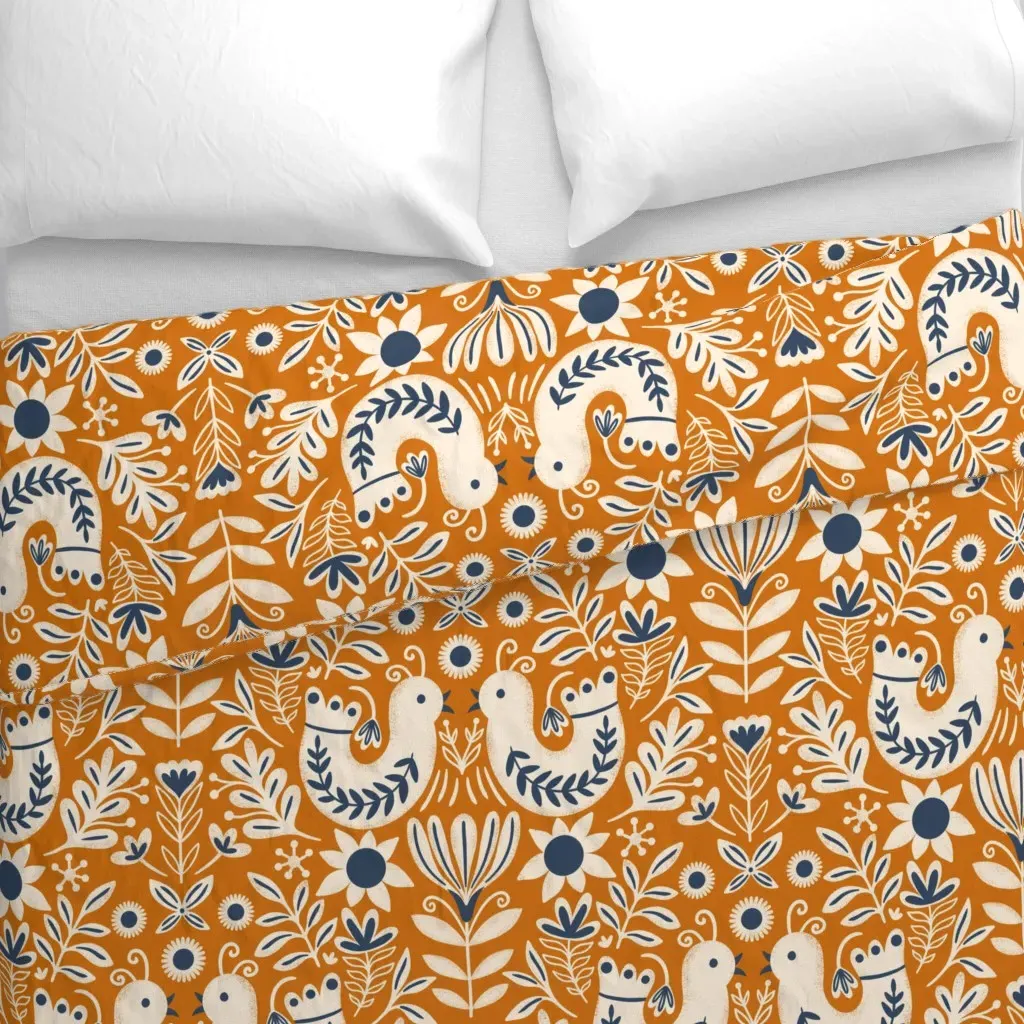 Scandinavian Folk Birds Duvet Cover - White alternate view