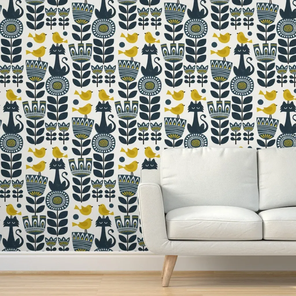 Scandinavian Folk Block Prints Peel and Stick Wallpaper - Navy Blue product