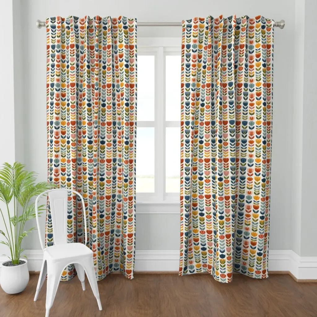 Scandinavian Folk Floral Curtain Panel - Blue product