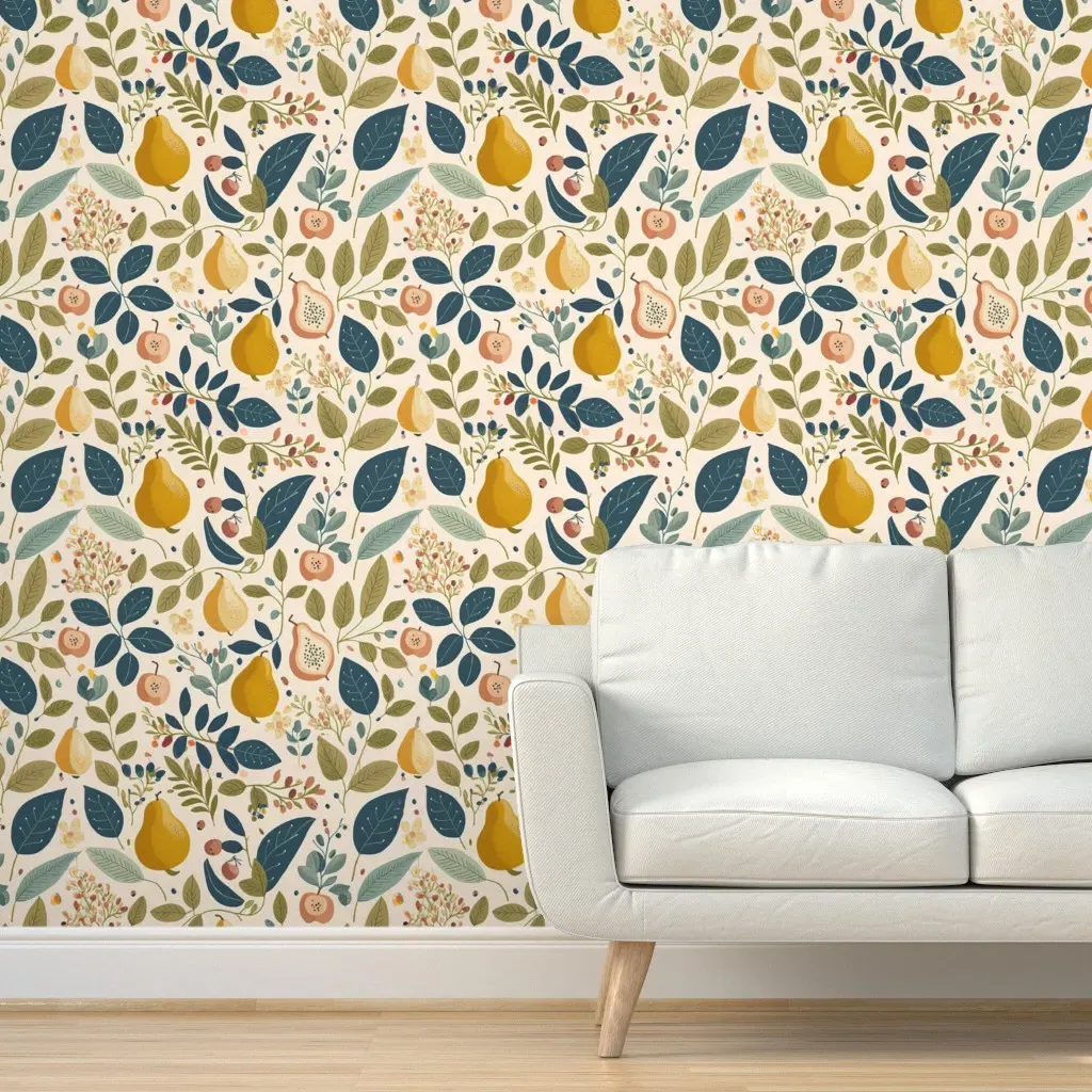 Scandinavian Fruit Peel and Stick Wallpaper - Mustard Yellow product