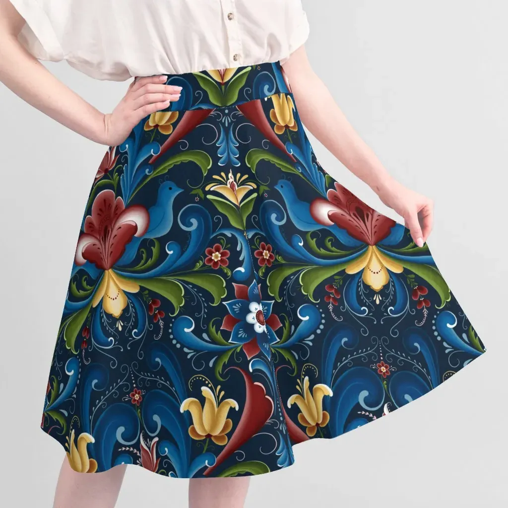 Scandinavian Rosemaling Folk Art Sport Pique Fabric - Navy Blue alternate view