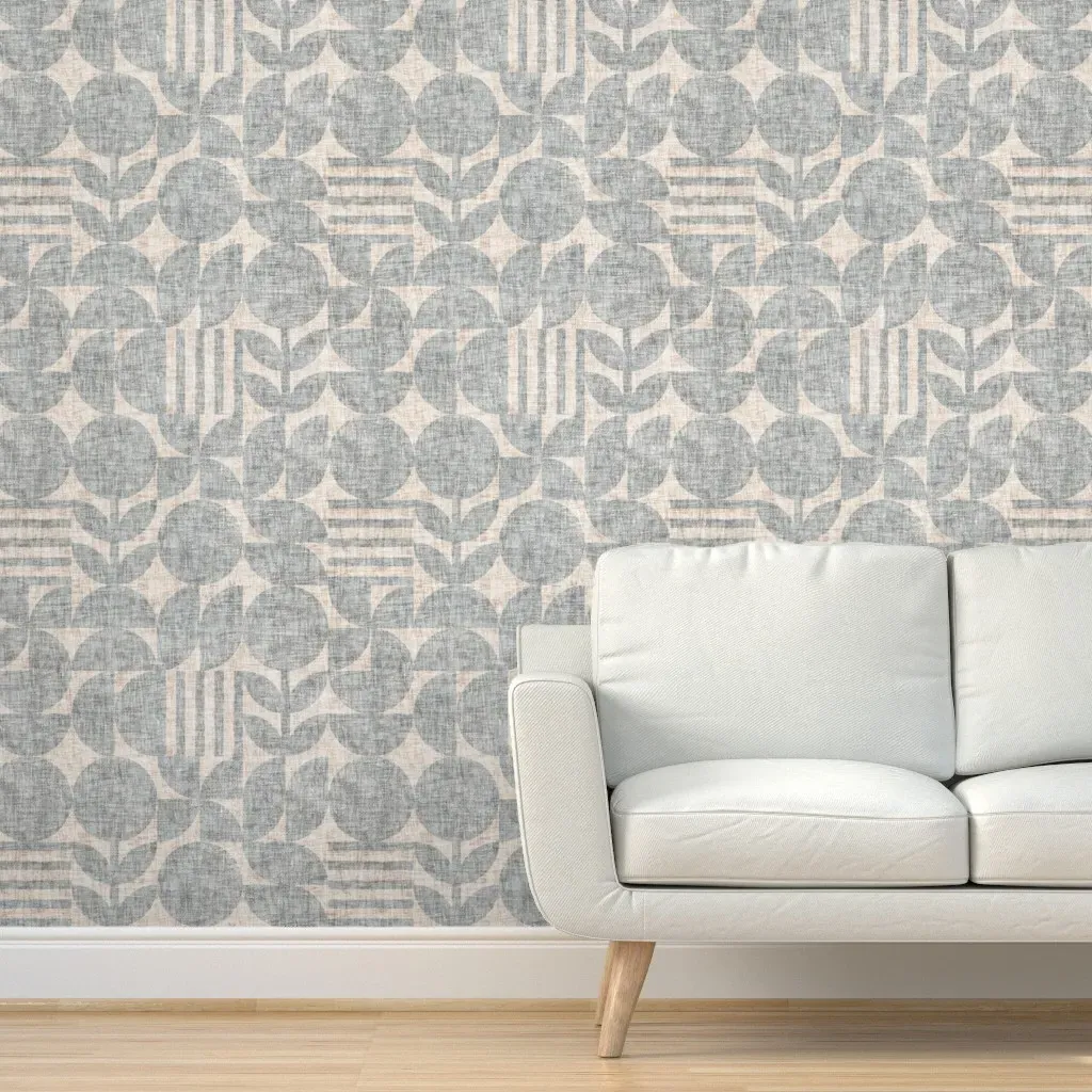 Scandinavian Texture Block Print Patchwork Peel and Stick Wallpaper - Gray product