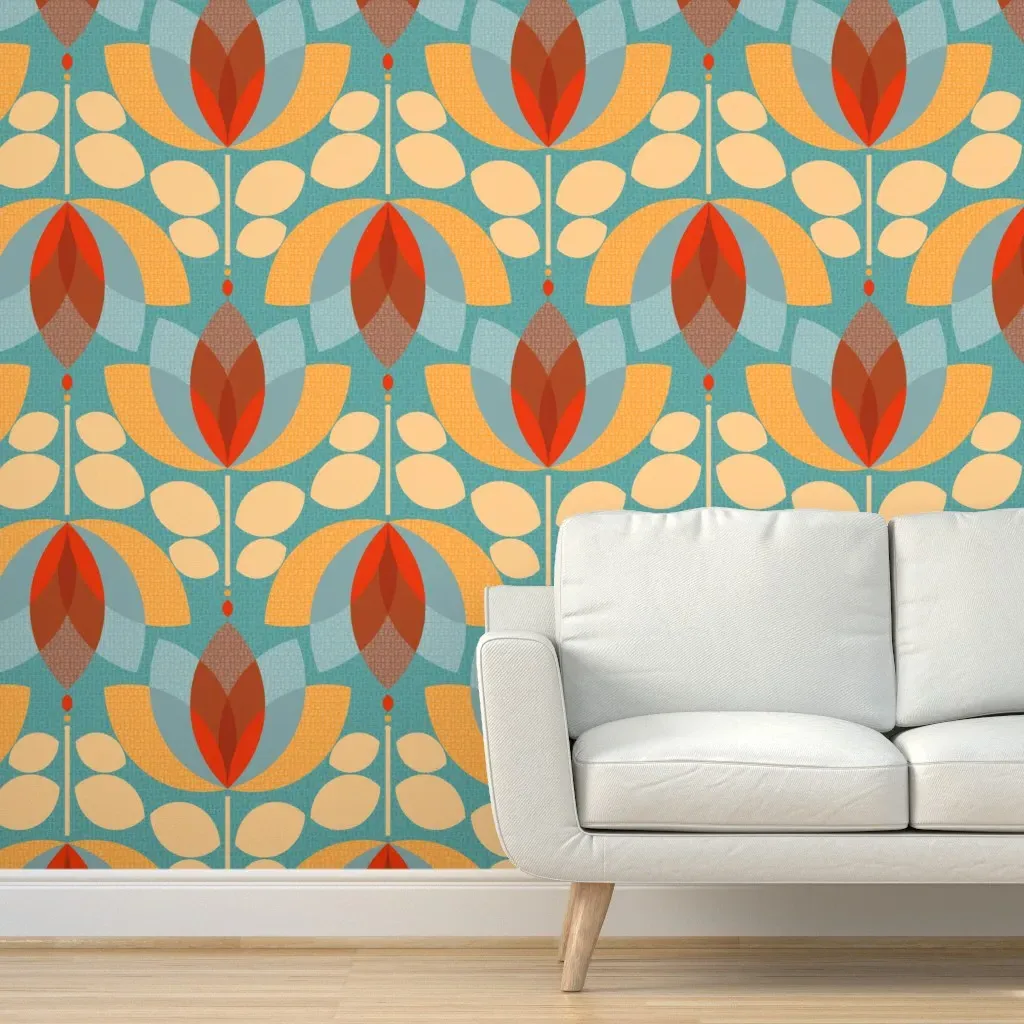 Scandinavian Tulip Peel and Stick Wallpaper - Orange product