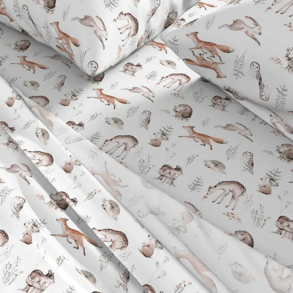Scandinavian Woodland Animals Twin Sheet Set - Brown alternate view
