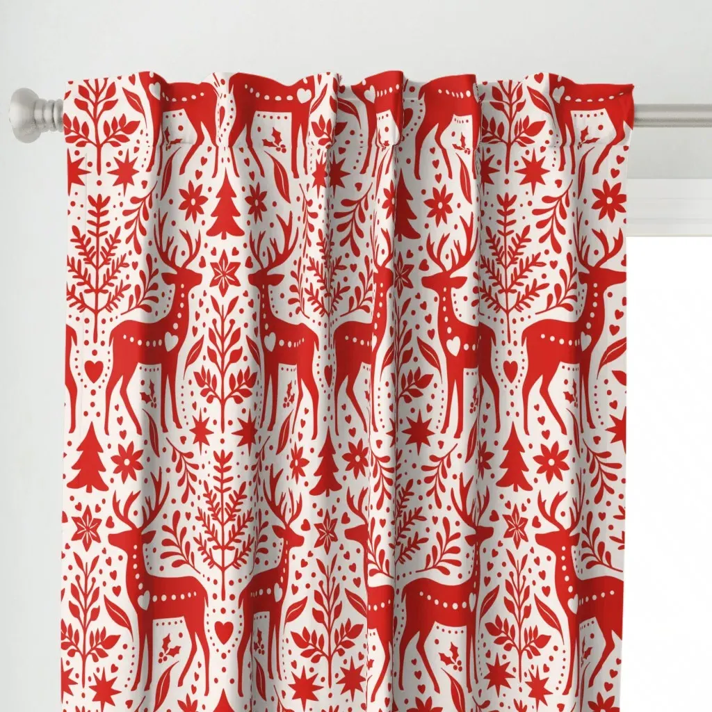 Scandinavian Woodland Curtain Panel - Red alternate view