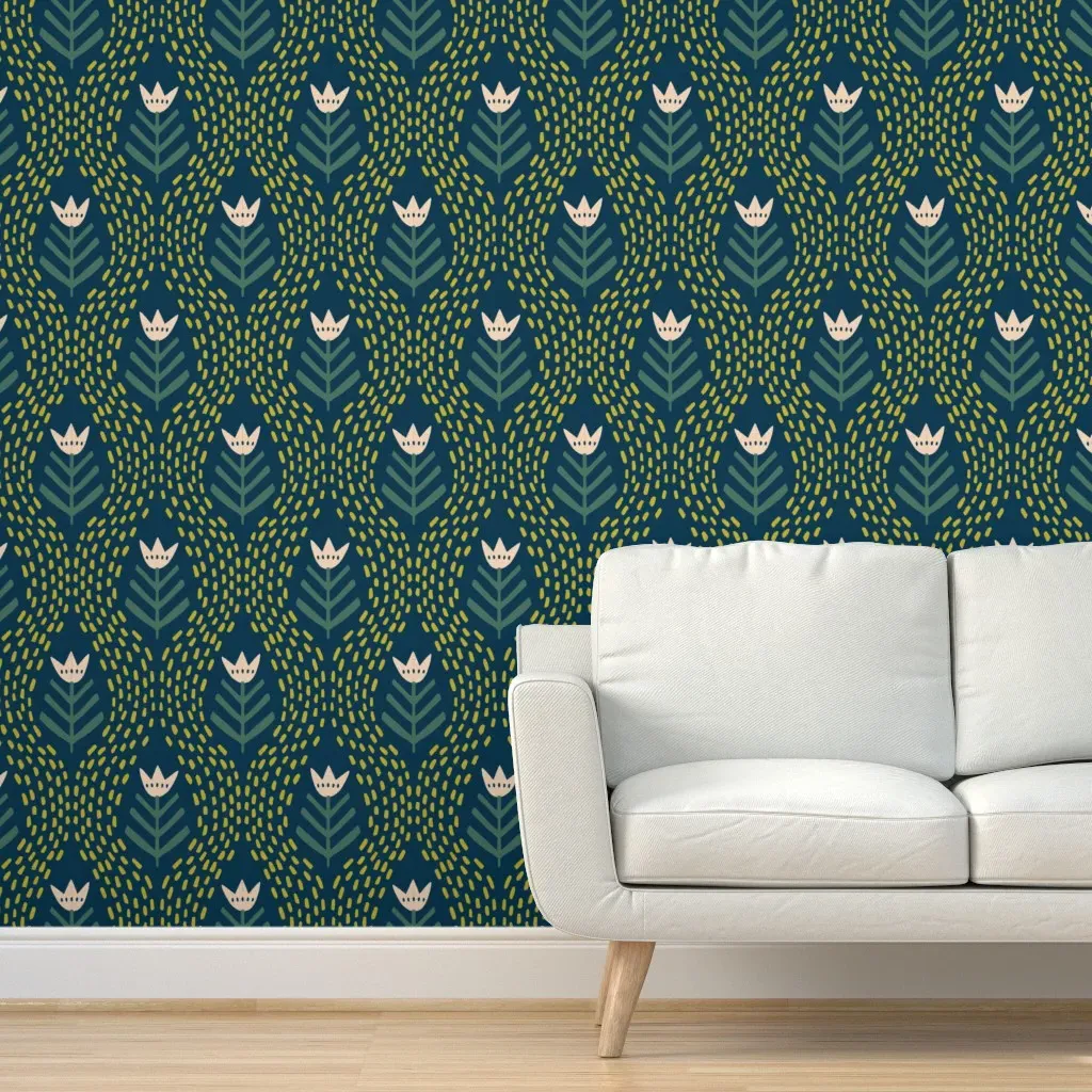 Scandinflower Peel and Stick Wallpaper - Mustard Yellow product