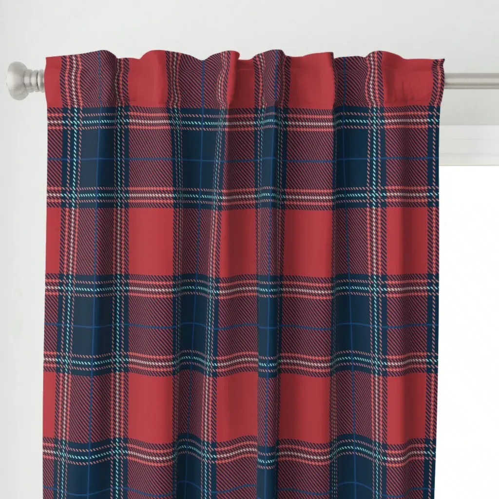 Scarlet Blue Plaid Curtain Panel - Crimson alternate view