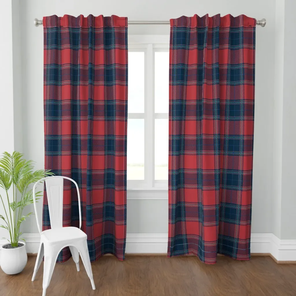 Scarlet Blue Plaid Curtain Panel - Crimson product