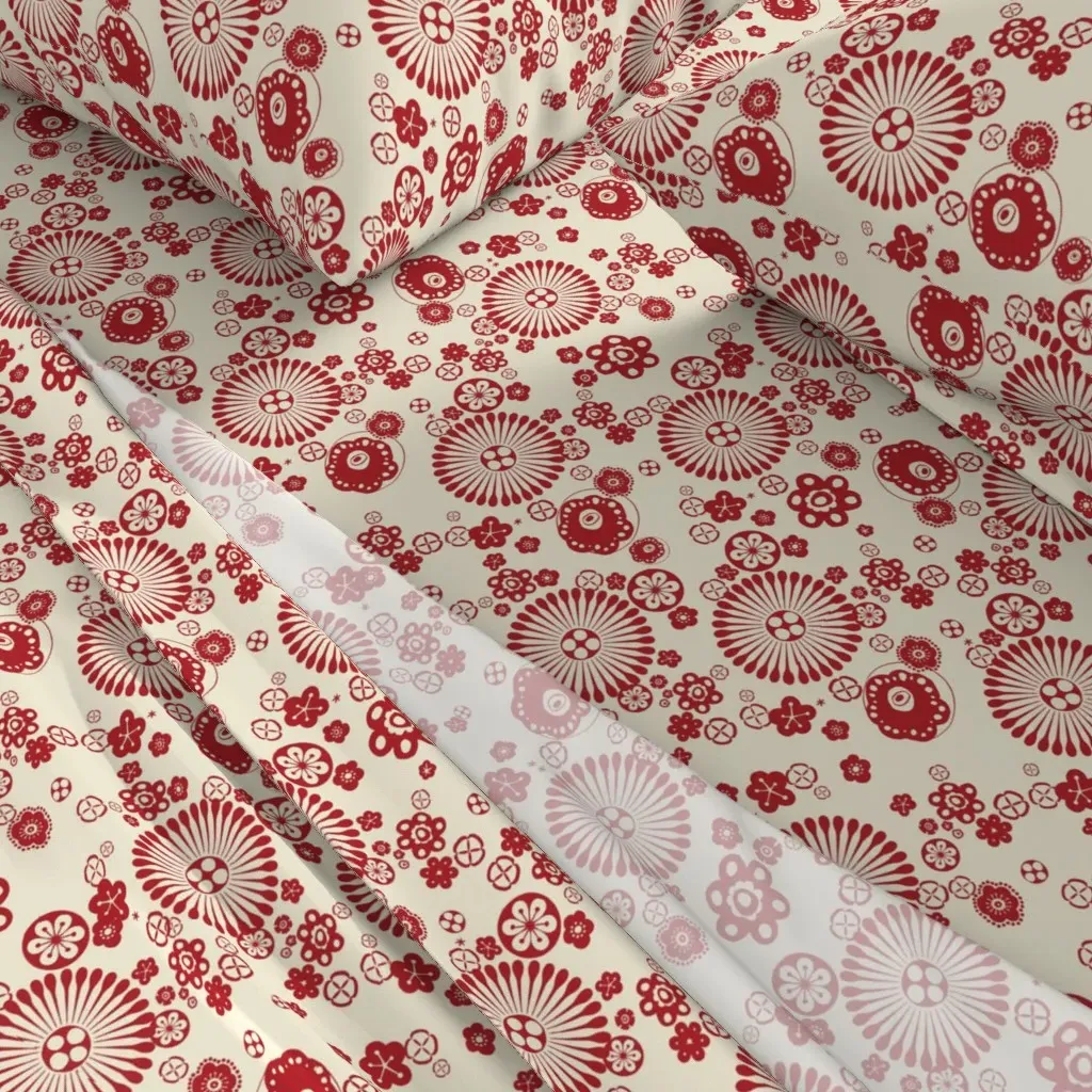Scattered Geometric Flowers Queen Sheet Set - Crimson Red alternate view