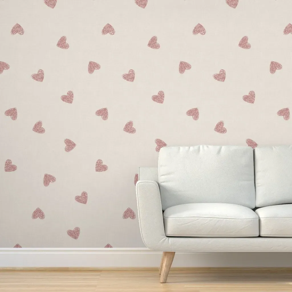 Scattered Hearts Linen Texture Peel and Stick Wallpaper - Rose product
