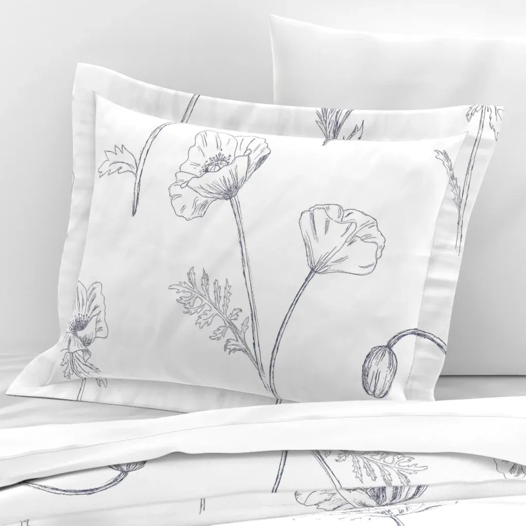 Scattered Poppies Standard Flanged Cushion Cover - Blue, Cotton Sateen product