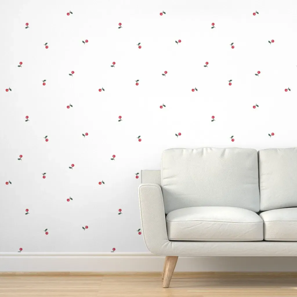 Scattered Watercolor Cherries Peel and Stick Wallpaper - Red, White product