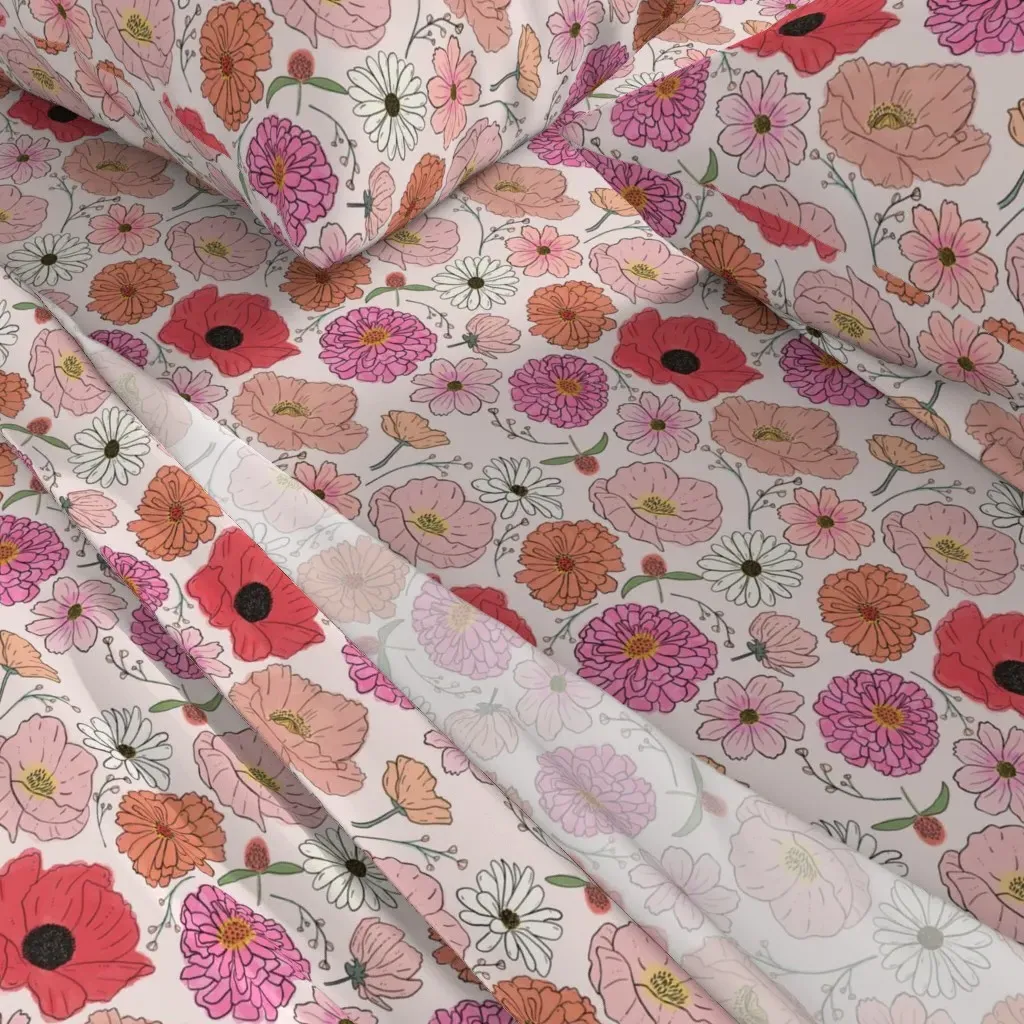 Scattered Watercolor Wildflowers Full Sheet Set - Blush alternate view