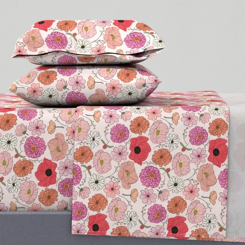 Scattered Watercolor Wildflowers Full Sheet Set - Blush product