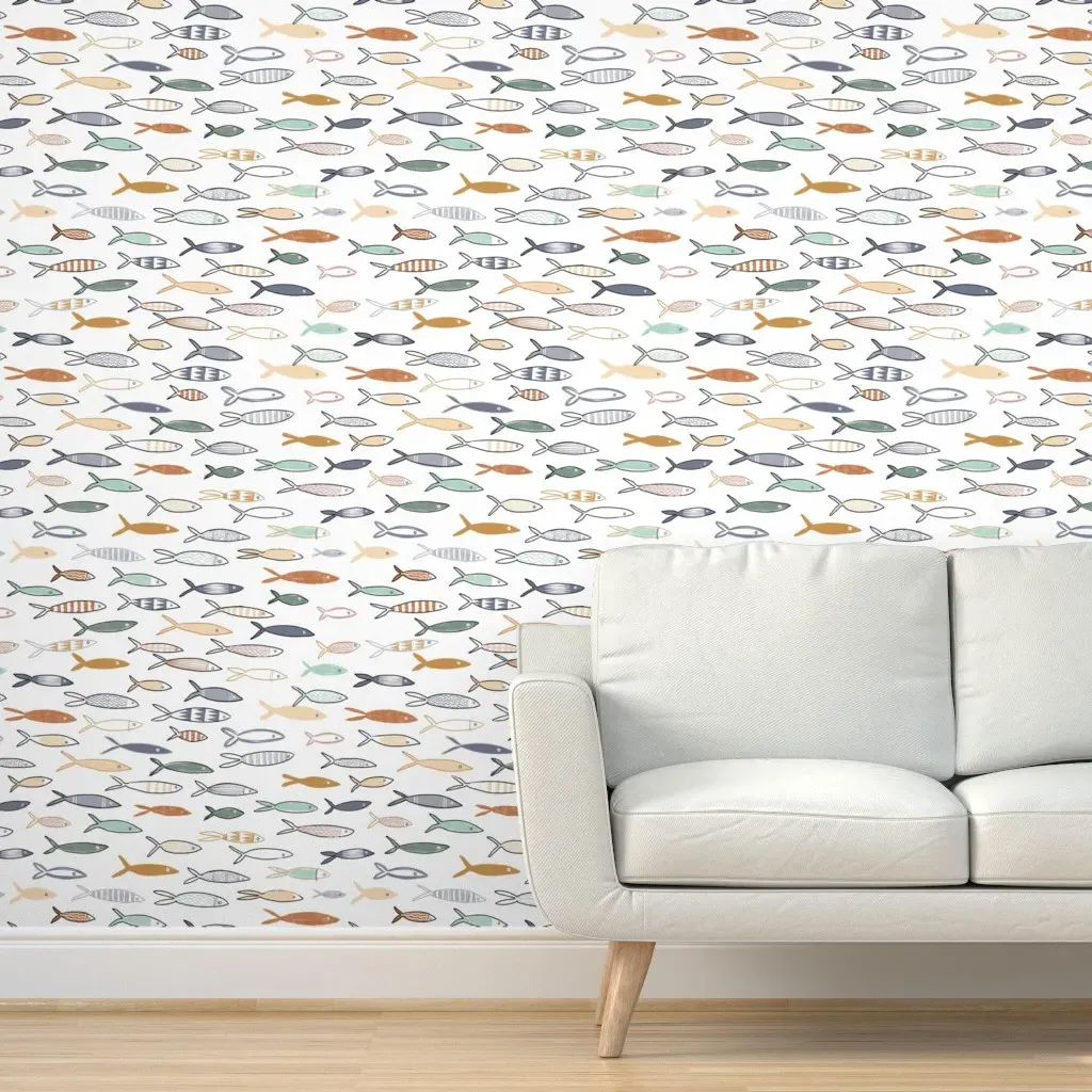 School Of Fish Peel and Stick Wallpaper - Gray, Blue product