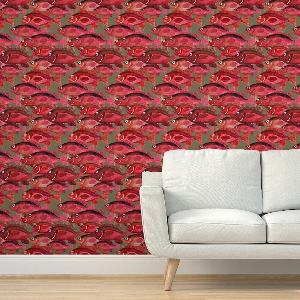 School Of Red Snapper Fish Peel and Stick Wallpaper - Crimson Red product