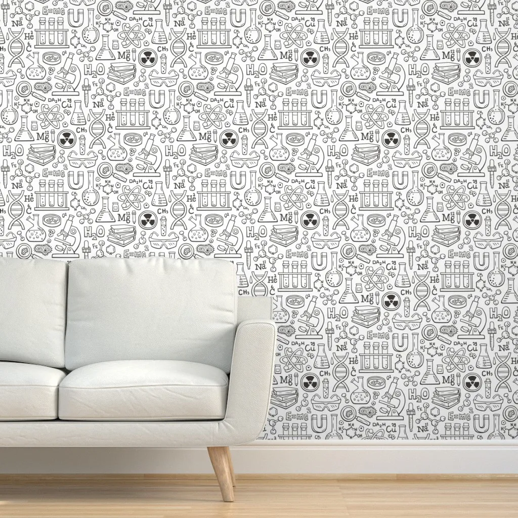 Science Lab School Doodle Peel and Stick Wallpaper - Black & White product