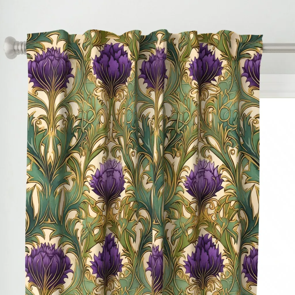 Scottish Thistle Art Curtain Panel - Purple alternate view