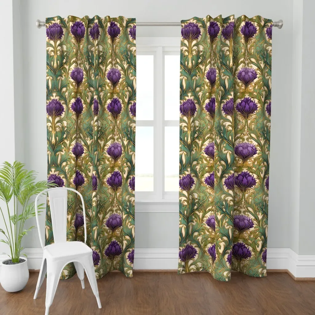 Scottish Thistle Art Curtain Panel - Purple product