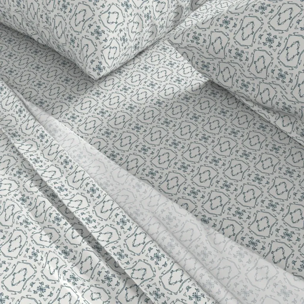 Scribble Doodle Geometric Queen Sheet Set - Grayish Blue alternate view
