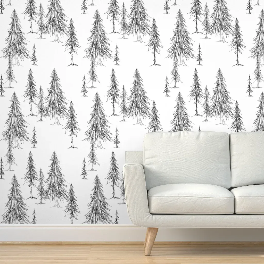 Scribble Trees Peel and Stick Wallpaper - White and Black product