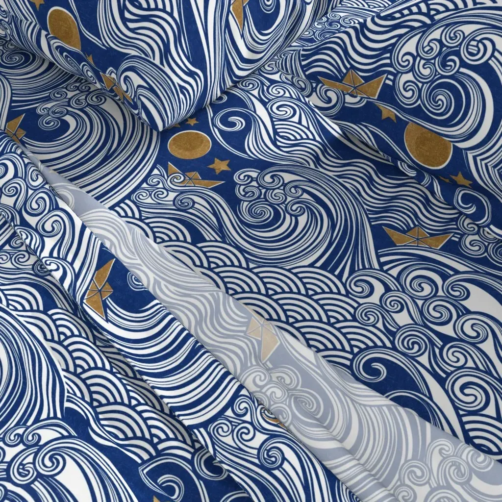 Sea Adventure Block Print Large Scale Queen Sheet Set - Dark Blue alternate view