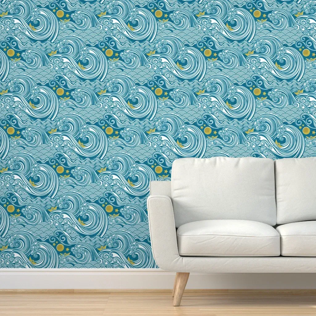 Sea Adventure Block Print Peel and Stick Wallpaper - Teal product