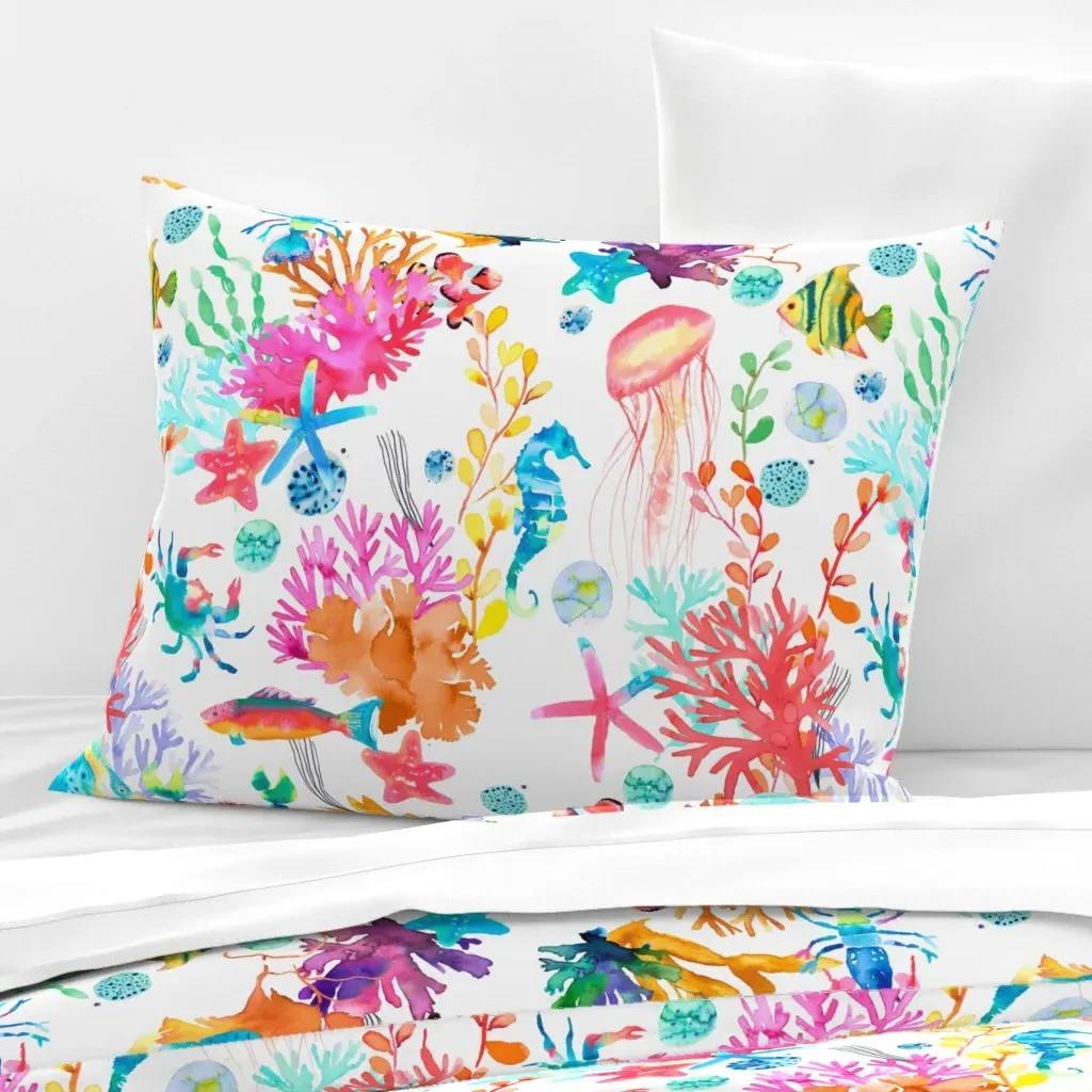 Sea Creatures Standard Knife Edge Cushion Cover - Pink, Cotton Sateen product
