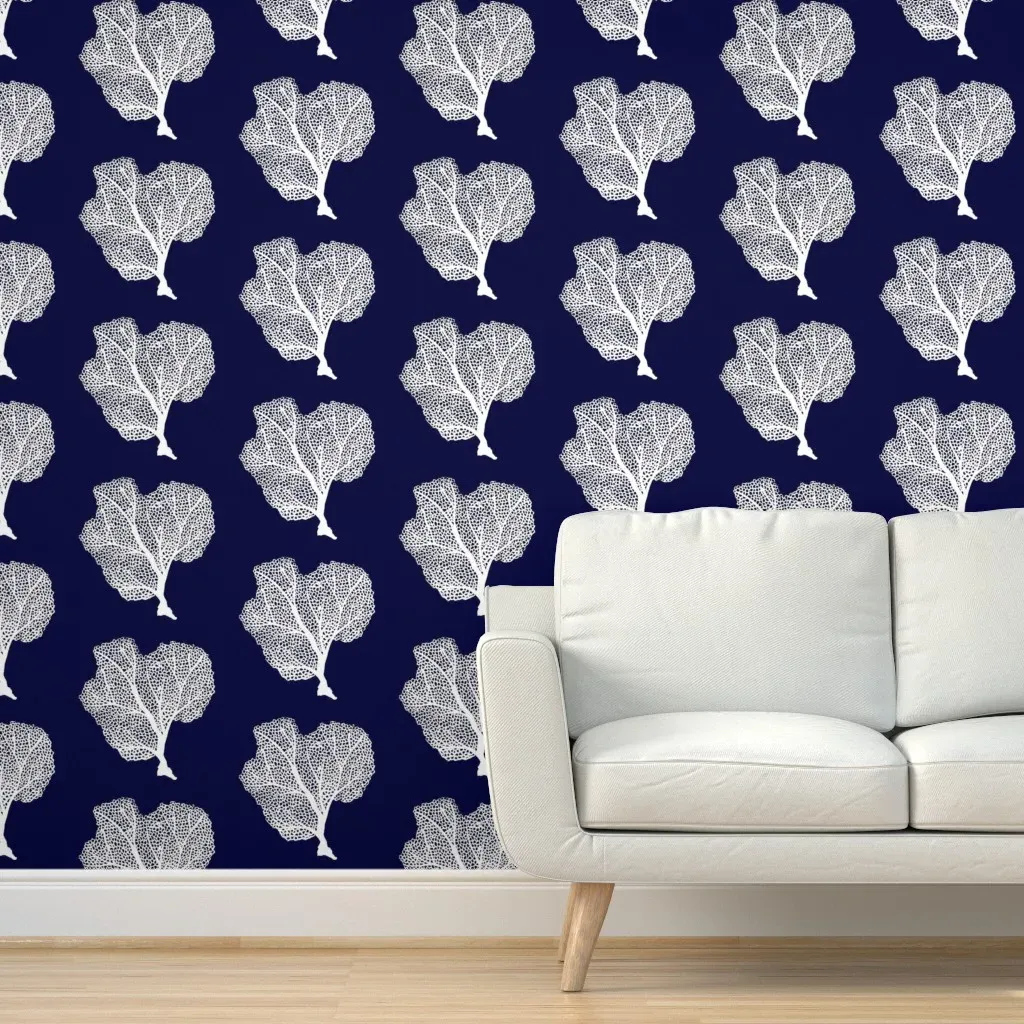 Sea Fan Peel and Stick Wallpaper - White, Navy Coral product