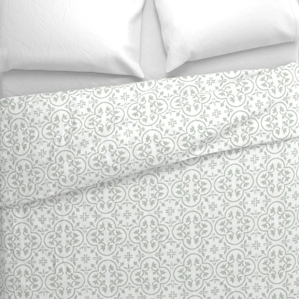 Sea Salt Sherwin Williams Tile Duvet Cover - Sage Green alternate view