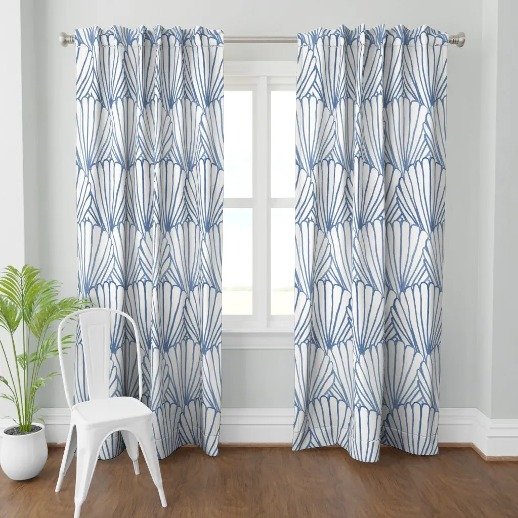 Sea Shell Large Scale Curtain Panel - Dusty Blue product