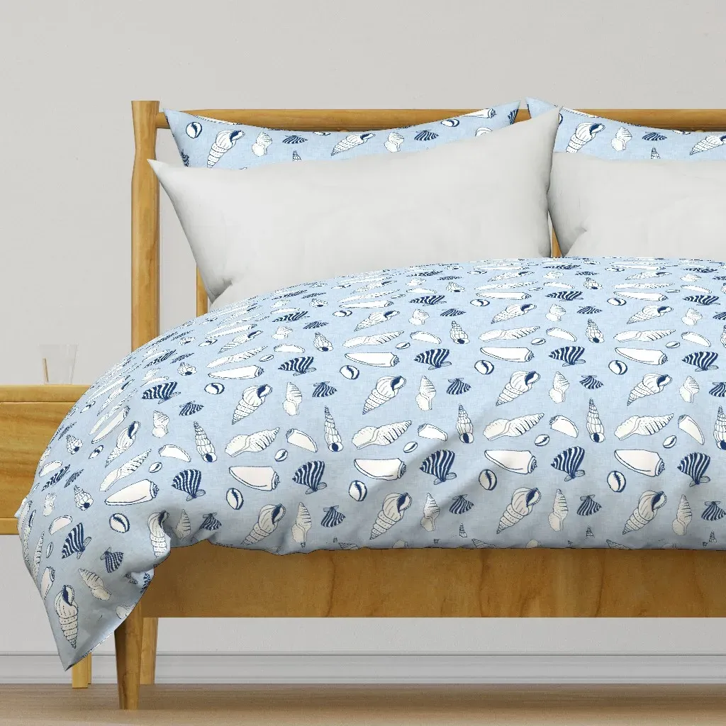 Sea Shell Light Blue Duvet Cover - White product