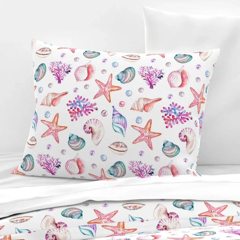 Sea Shells Corals Standard Knife Edge Cushion - Pink, Cotton Sateen product
