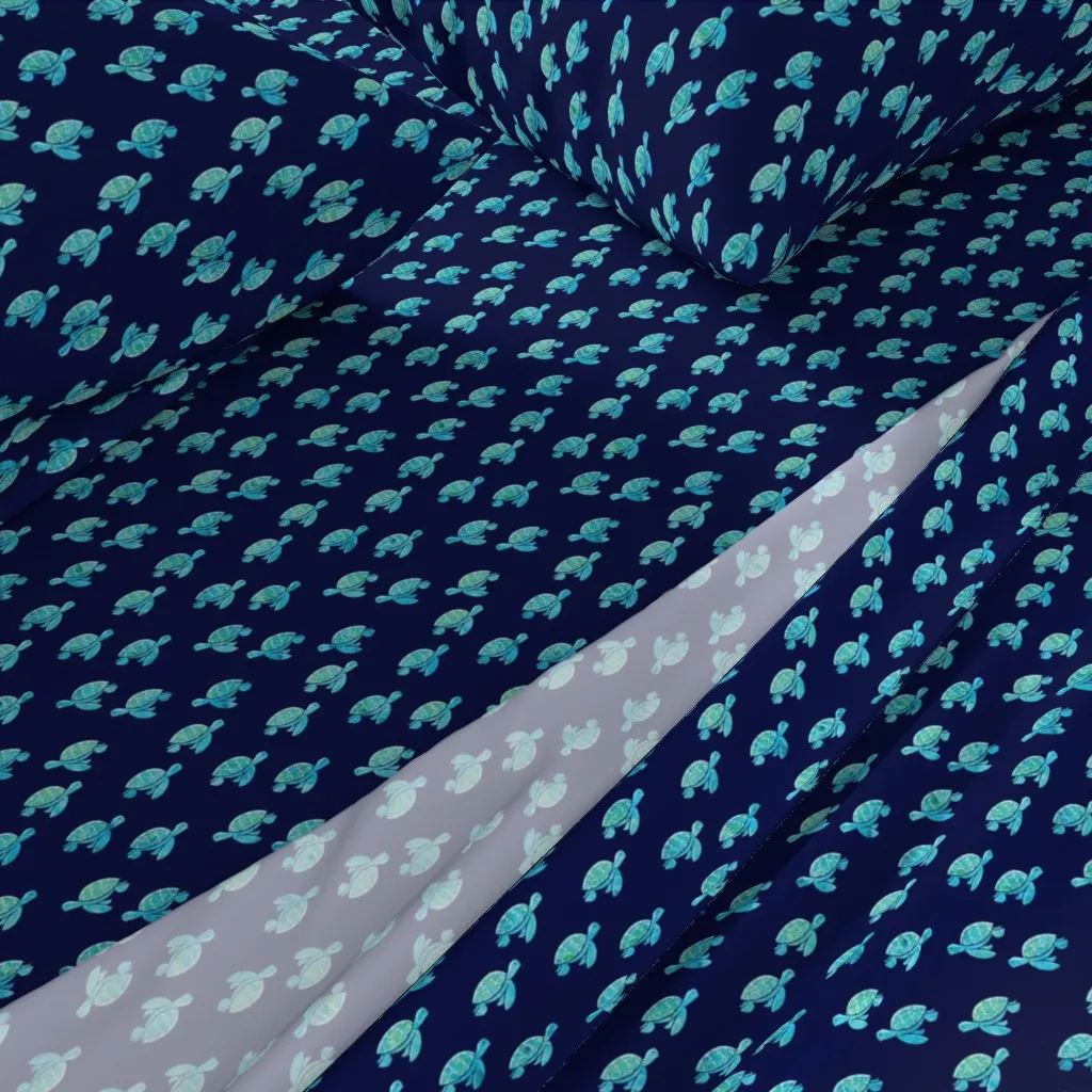 Sea Turtle Aqua On Blue Queen Sheet Set - Teal alternate view