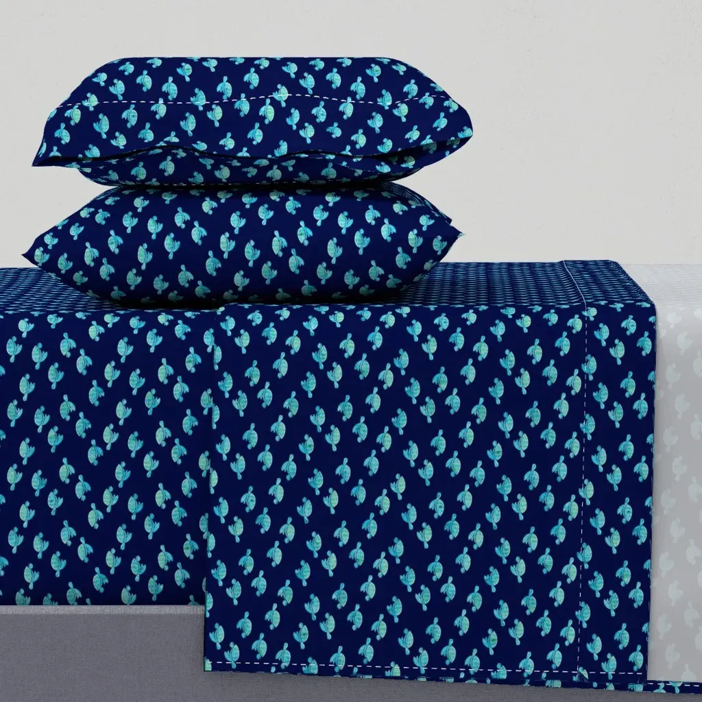 Sea Turtle Aqua On Blue Queen Sheet Set - Teal product