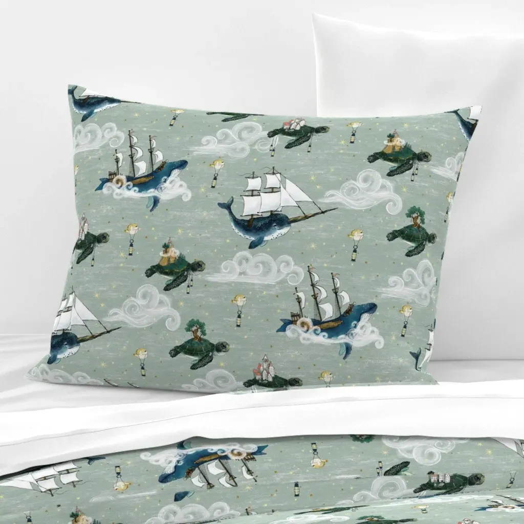 Sea Turtle Islands Whale Narwhal Standard Pillow - Seafoam Green, Cotton Sateen product