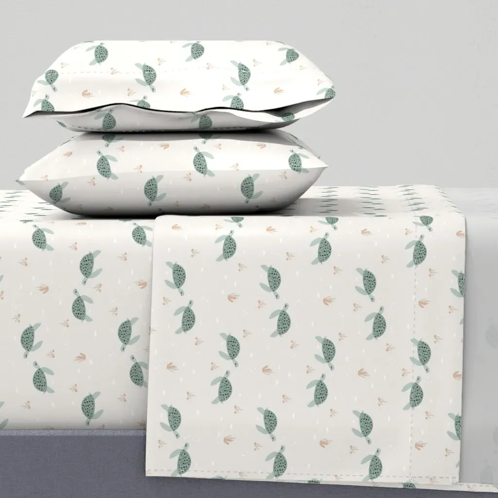 Sea Turtle Twin Sheet Set - Seafoam Green product