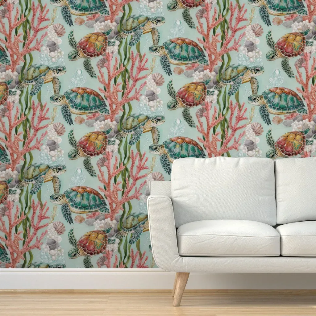 Sea Turtles And Coral Reef Peel and Stick Wallpaper - Removable product