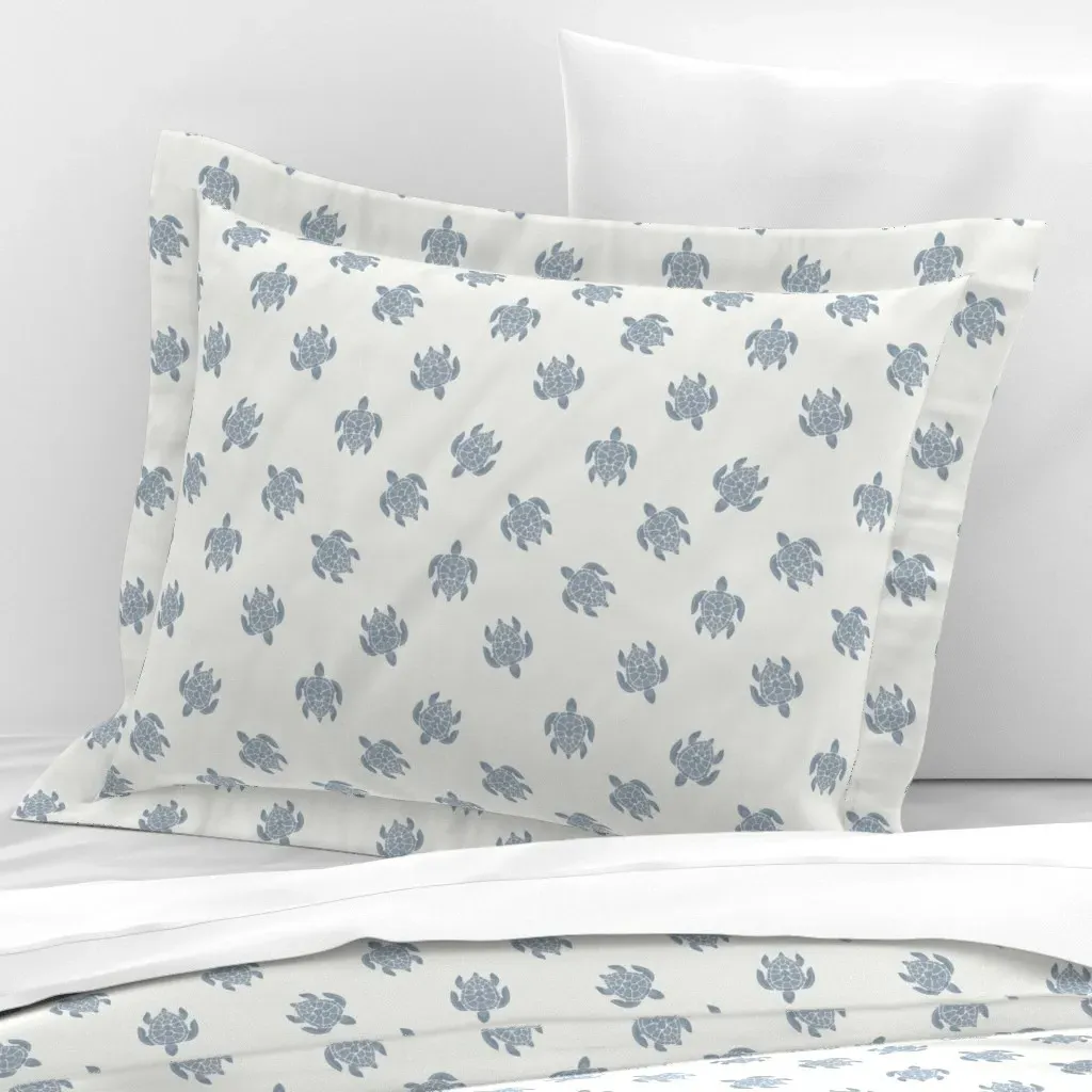 Sea Turtles Denim Standard Flanged Cushion Cover - Dusty Blue, Cotton product