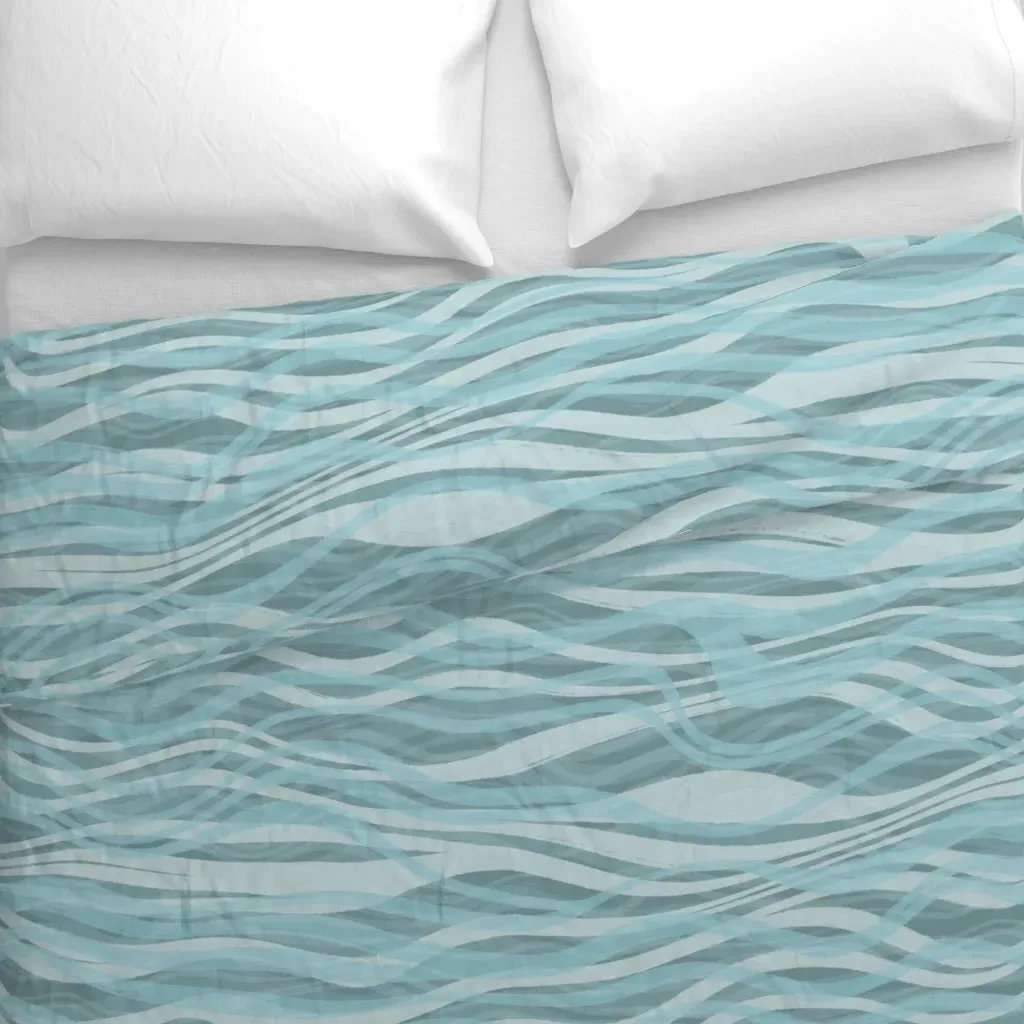 Sea Waves Wavy Lines Large Duvet Cover - Light Blue alternate view