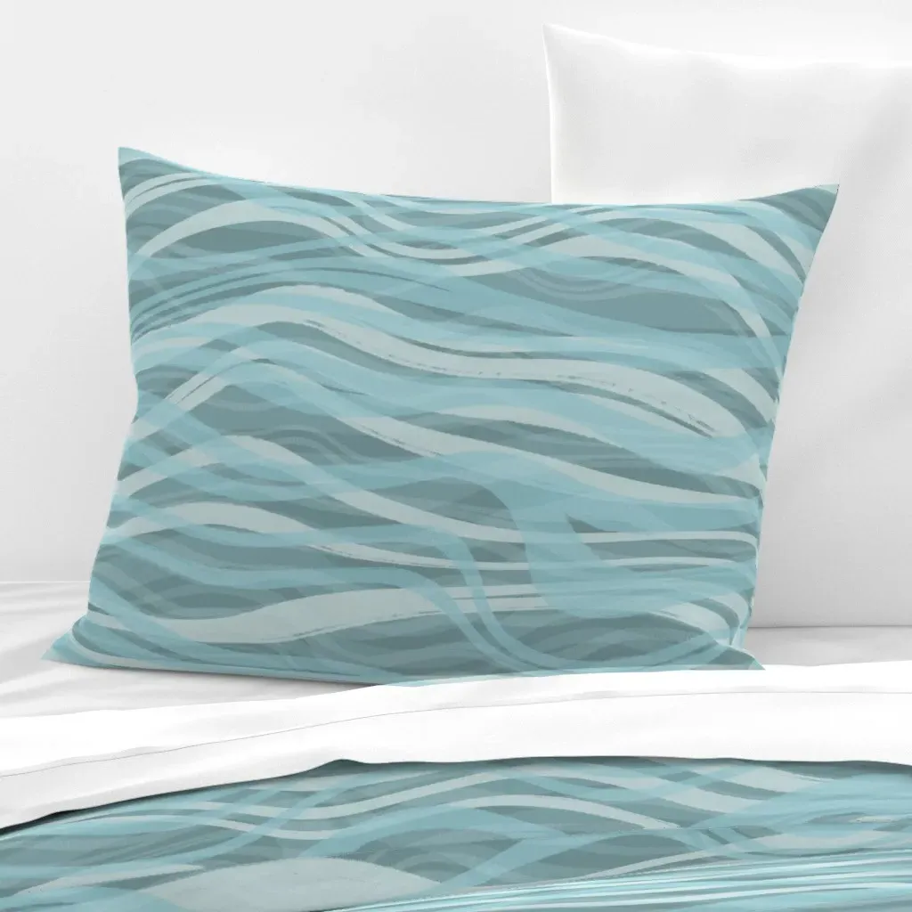 Sea Waves Wavy Lines Standard Knife Edge Pillow - Light Blue, Cotton Sateen product