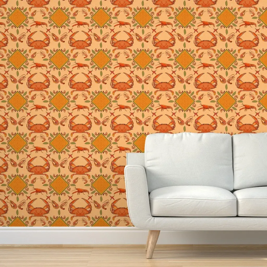 Seafood Boil Crawfish Shrimp Crabs Peel and Stick Wallpaper - Orange product